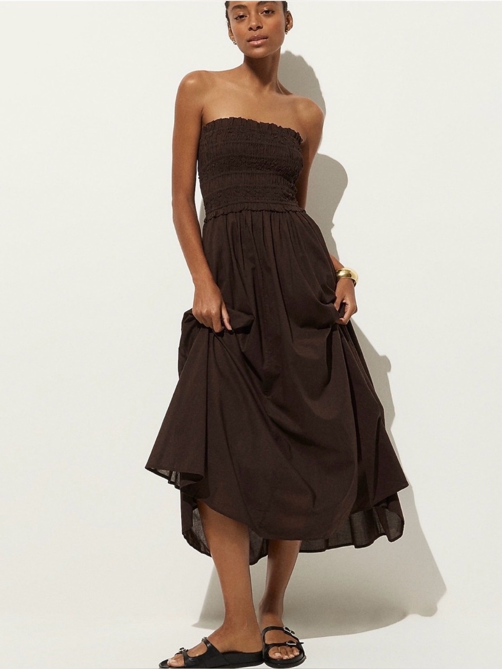 NWT J. Crew Smocked Maxi Dress Small Cotton Voile Inky Espresso Sleeveless Brown